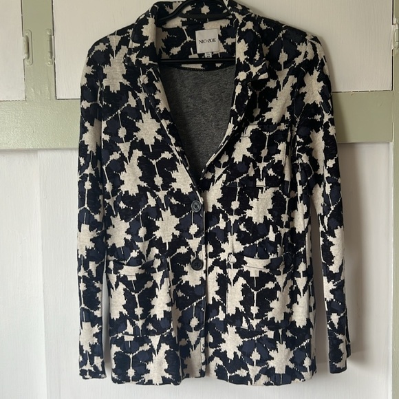 Nic+Zoe Knit Blazer Cardigan Long Sleeve Partial Closure - Blue Cream Size PP - Picture 15 of 15